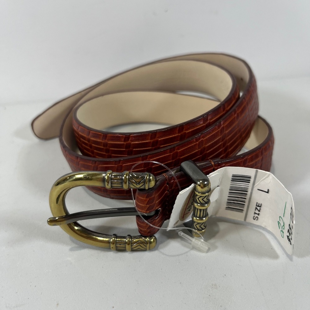 Vtg Talbots Belt Women L Faux Croc Embossed Leather Brass Buckle Classic NEW
